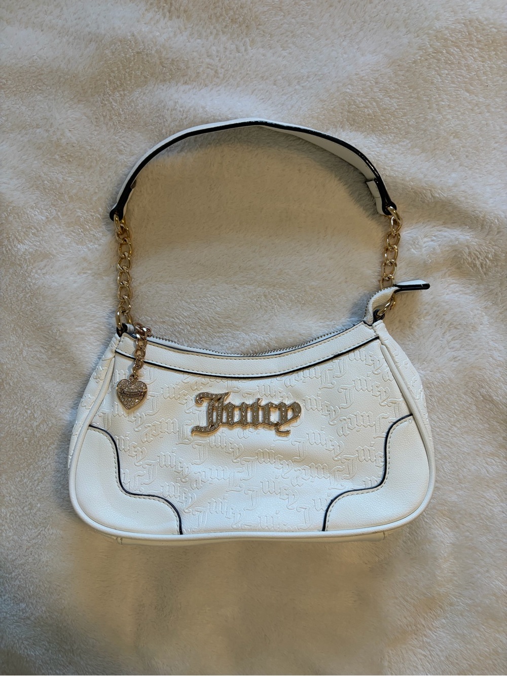 Juicy Couture White Embossed Logo Shoulder Bag with Gold Hardware